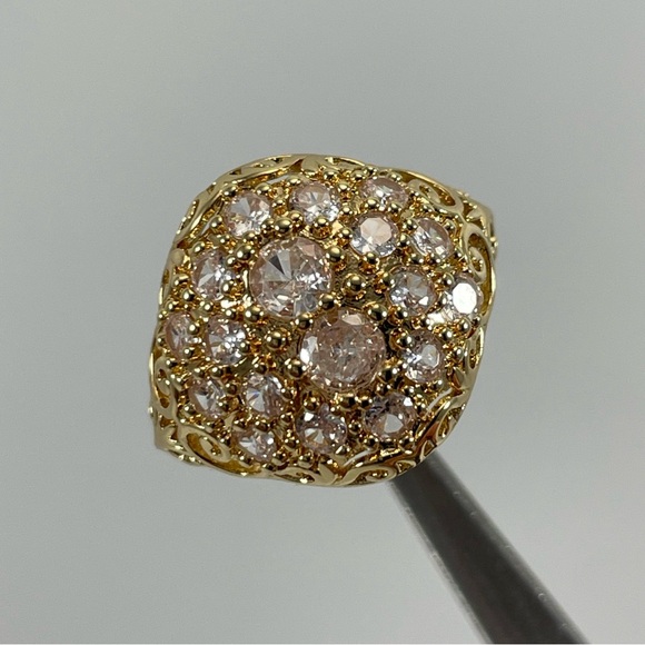 Ring Art Deco Vintage Look White Diamond CZ Micro Paved Gold Tone Plated Boho